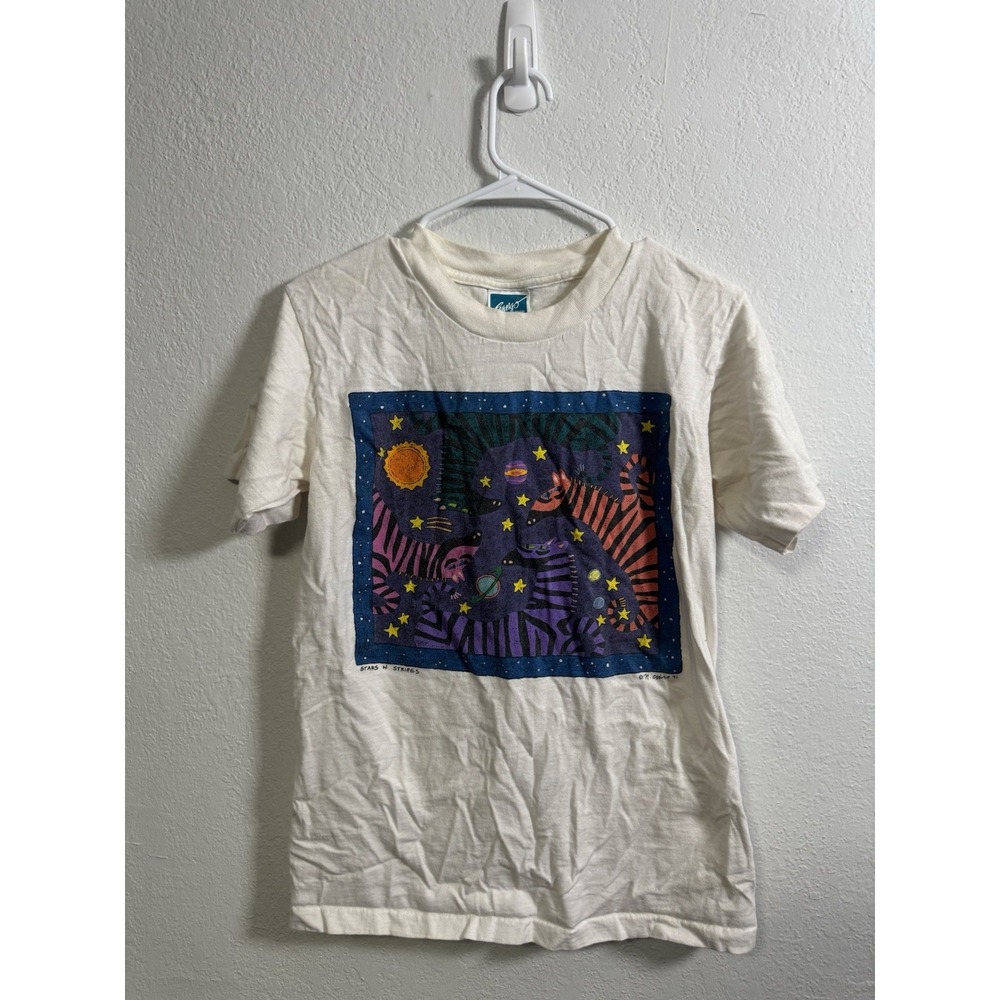 Vintage 90s Zebra Field Of Dreams Colorful Art Night Moon Horse Size M Tshirt
